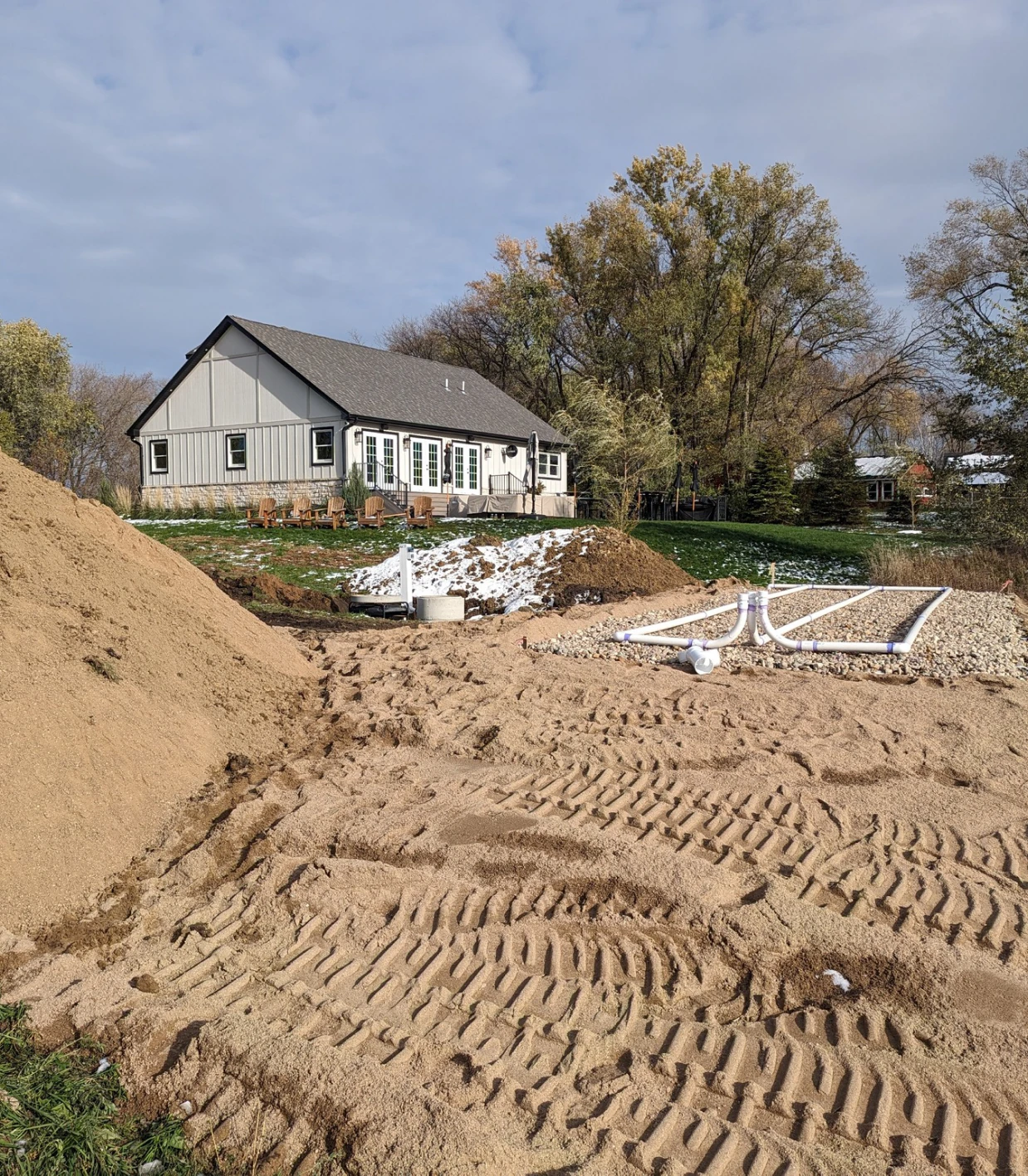 Residential building with excavation work nearby
